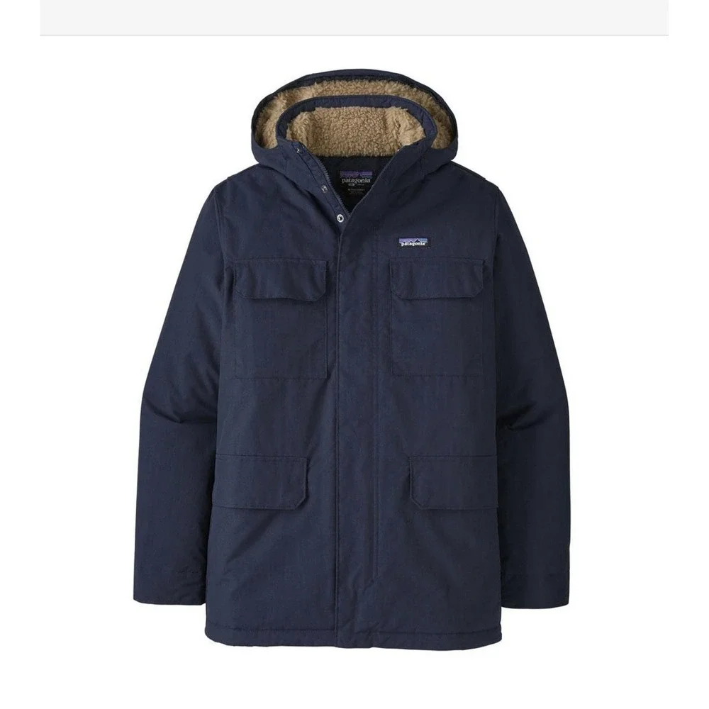 mens patagonia isthmus parka large Hoodie Navy Jacket Sherpa - Picture 1 of 10